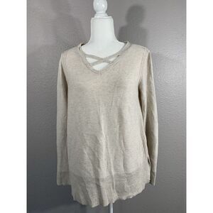 Relativity Women's Beige Tan‎ Wool Blend Sweater Size M Criss Cross Pattern